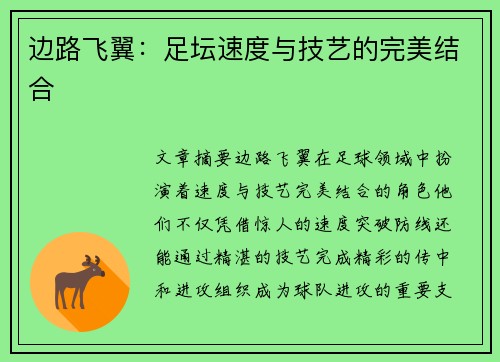 边路飞翼：足坛速度与技艺的完美结合