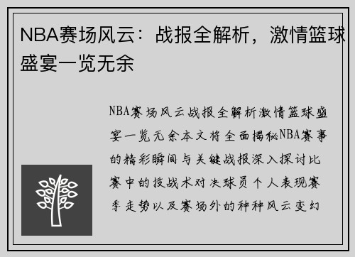 NBA赛场风云：战报全解析，激情篮球盛宴一览无余