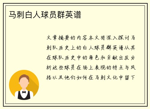 马刺白人球员群英谱